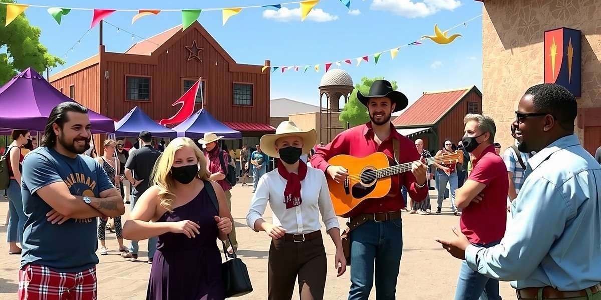 Fiesta Skill Showmen Community Festival Fiesta Skill Showmen community gathering in a virtual village square during a regional festival event with players from different states